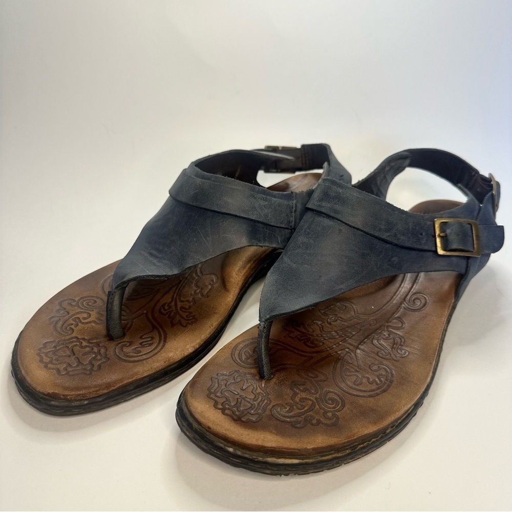 Born Leather Sandals Womens Size 9 Blue Juney Ankle Straps Flats Slingback Wedge